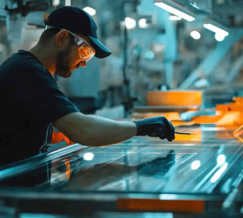 industrial-worker-inspecting-glass-panel-factory